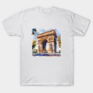 Arc de Triomphe Watercolor Travel Landmarks France T-Shirt